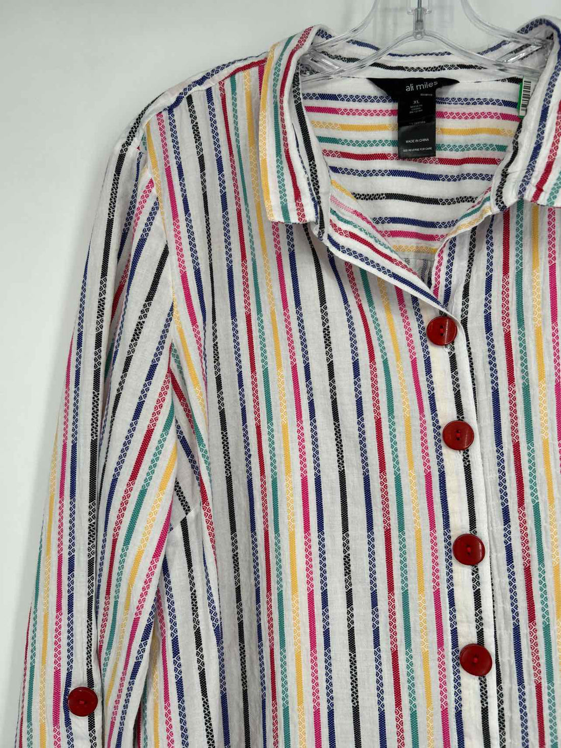 Ali miles Size XL White & Rainbow Striped Long Sleeve