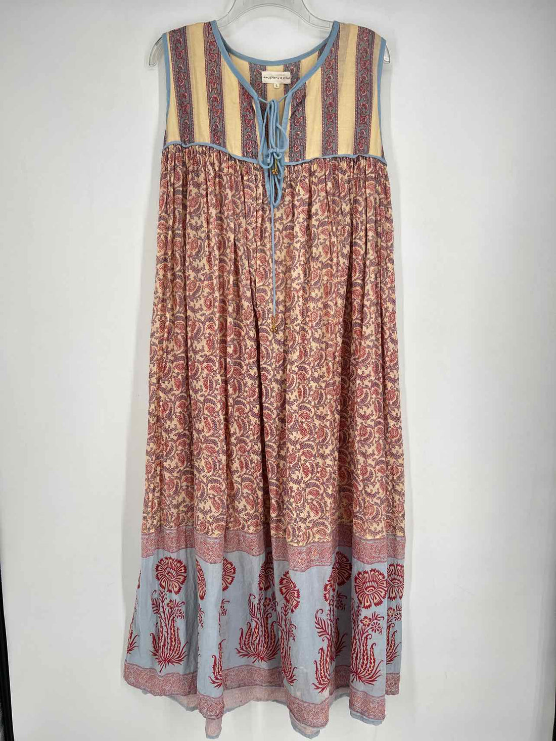 Daughters of India Size L Cream Print Sleeveless Dress