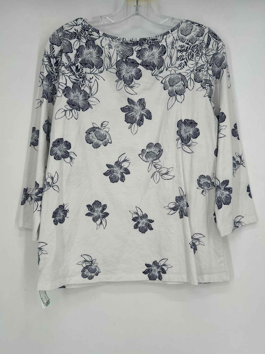 Talbots Size L White & Navy Floral Long Sleeve