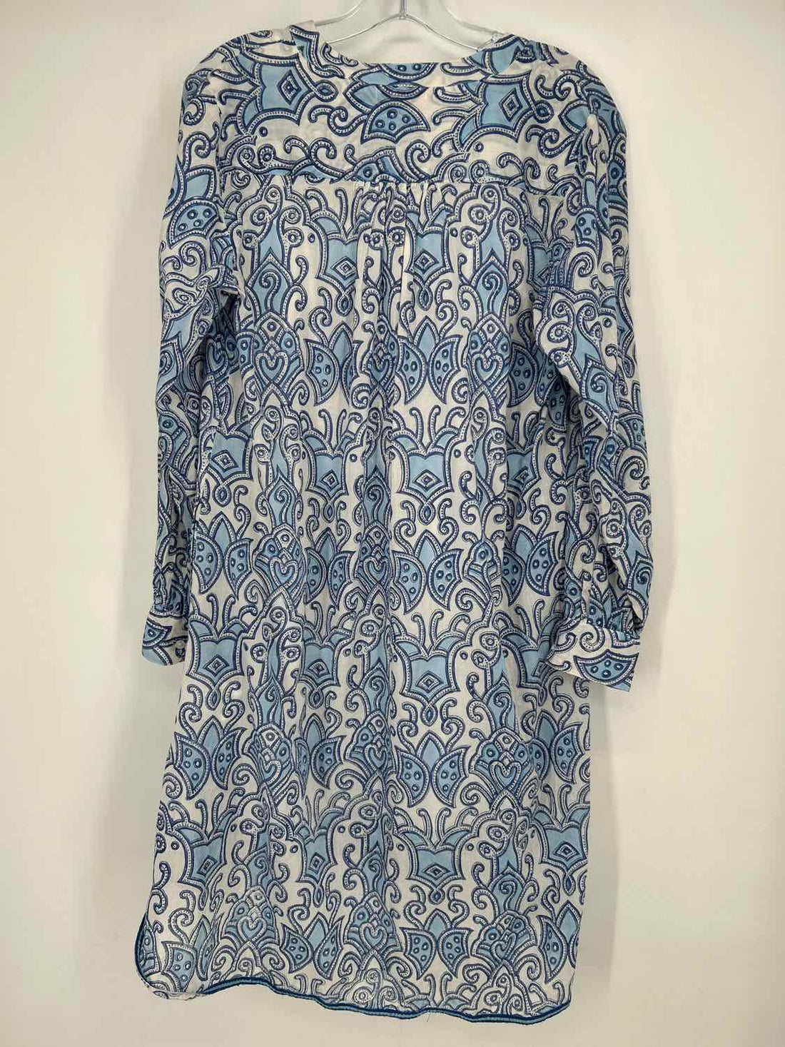 Azure Size S White & Blue Print Cotton Long Sleeve Dress