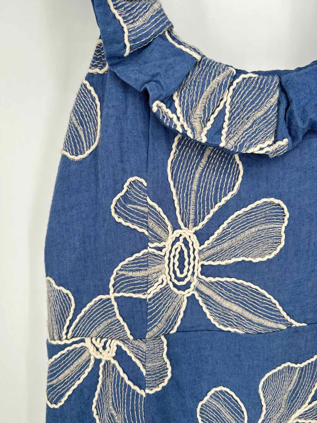 Loft Size 16 Blue & White Embroidered Sleeveless Dress