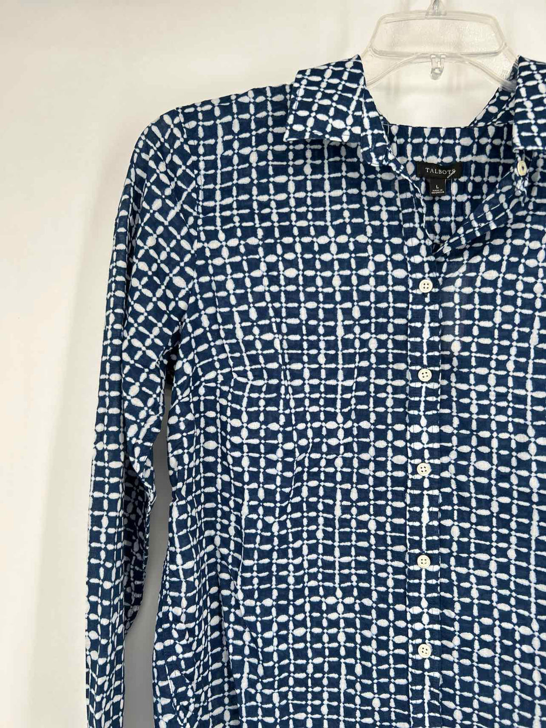 Talbots Size L Navy & White Long Sleeve