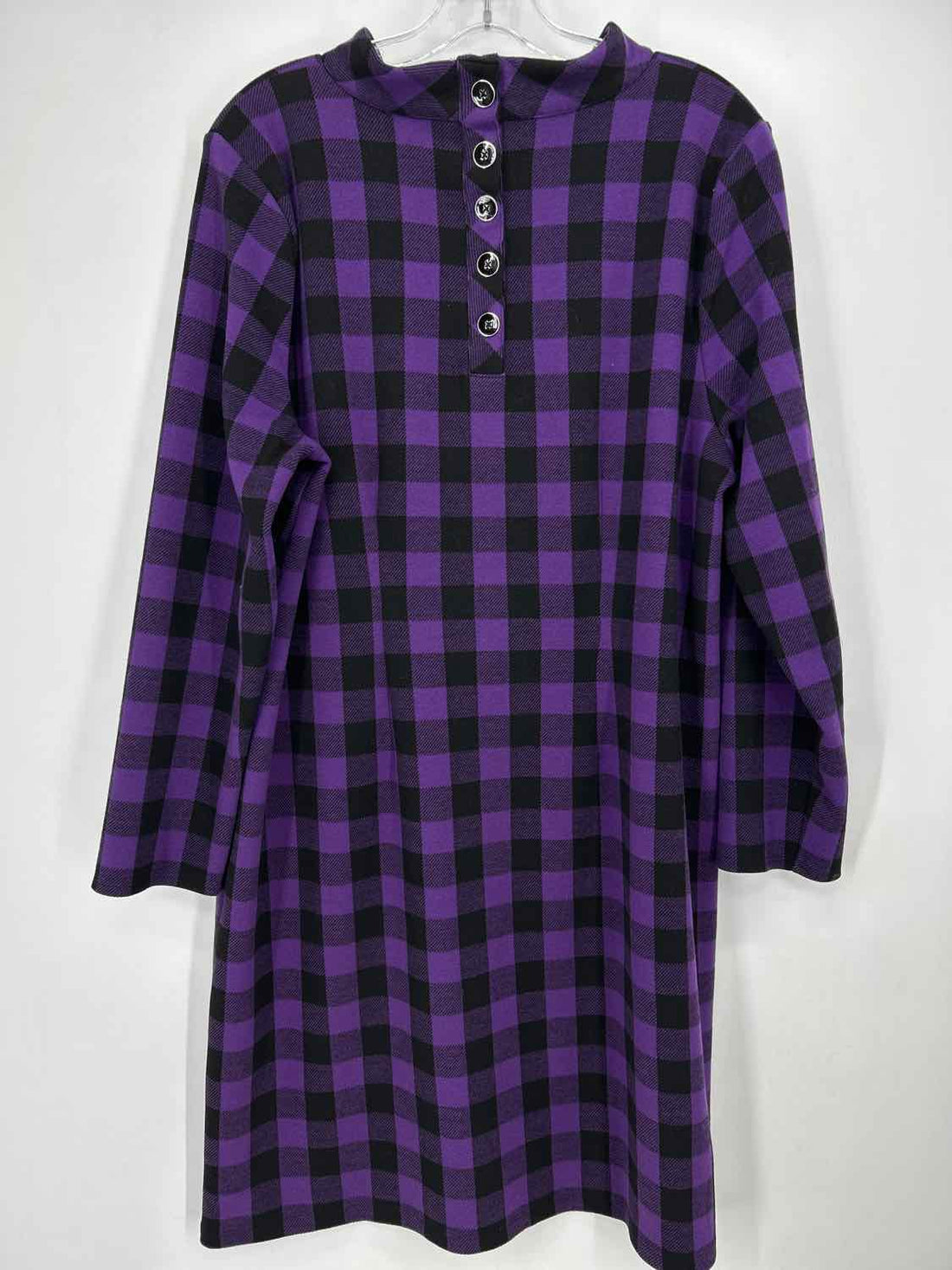 Talbots Size XLP Purple & black checkered Long Sleeve Dress