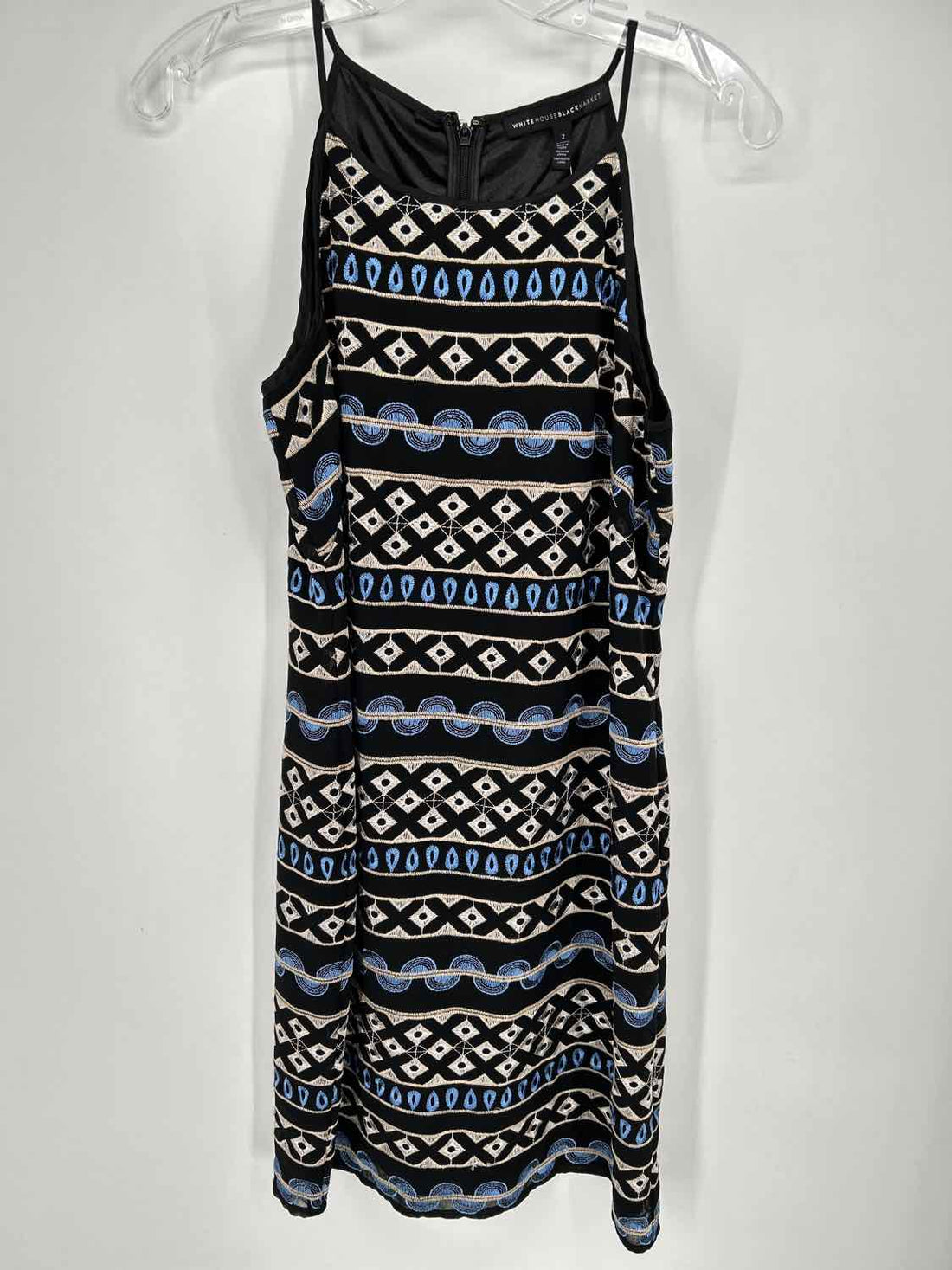 White House Black Market Size 2 Black Embroidered Sleeveless Dress