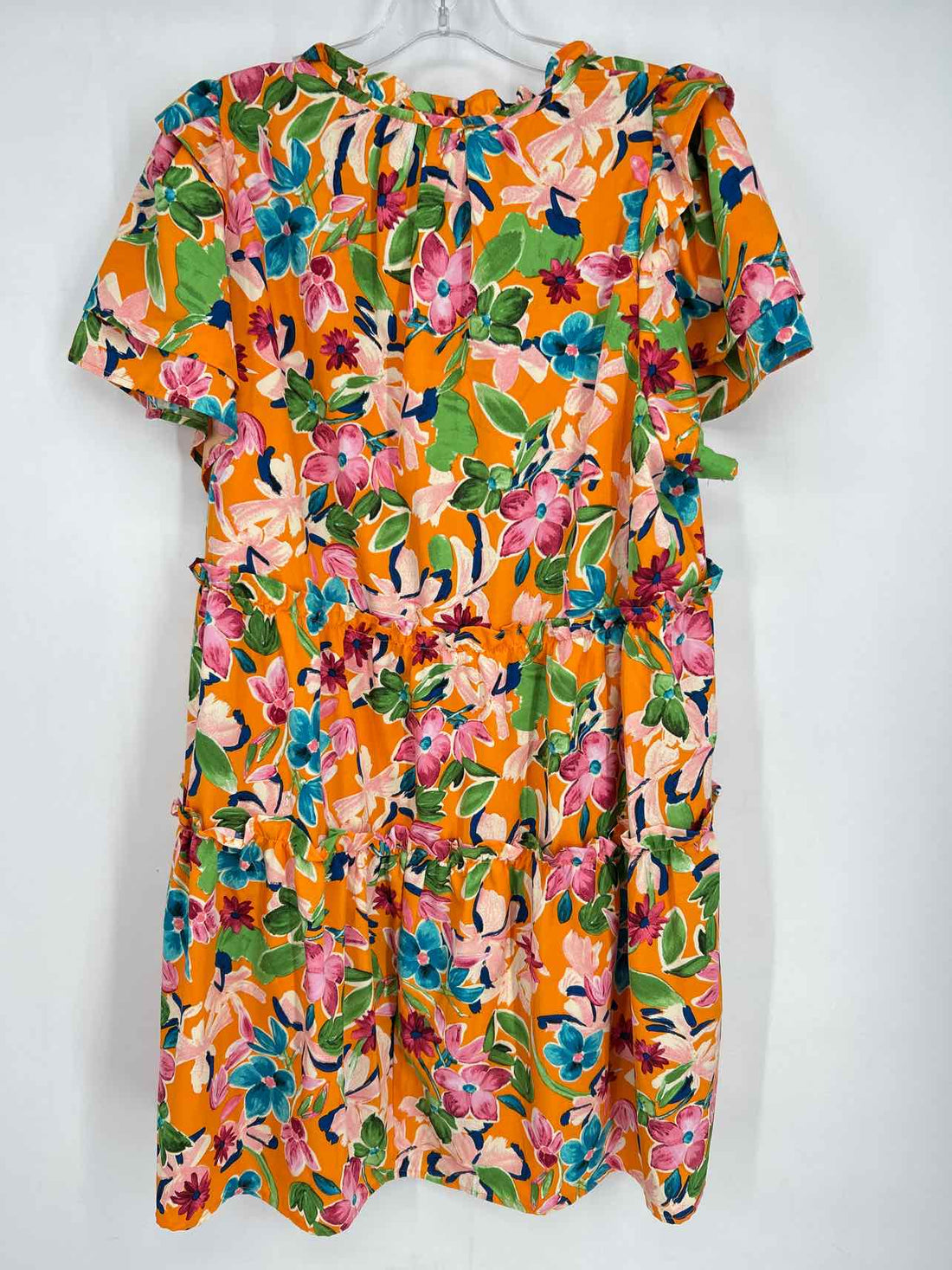 Umgee Size 1X Orange Floral Short Sleeve Dress