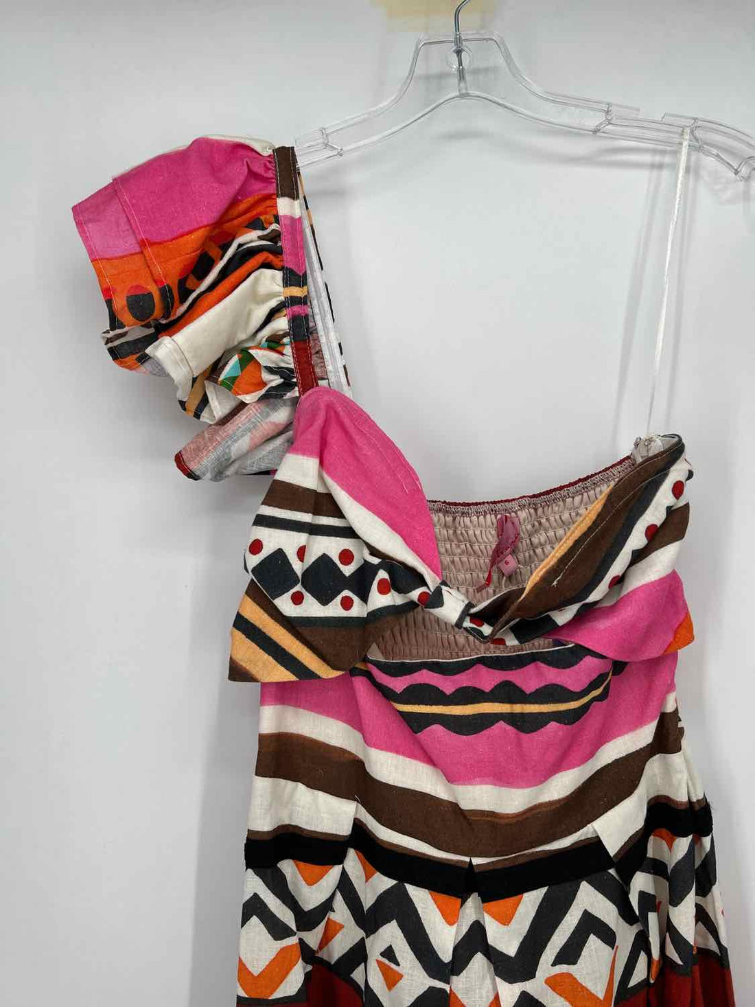Eva Franco Size 6 Black White Pink Multi Color Linen 100% One Shoulder Dress