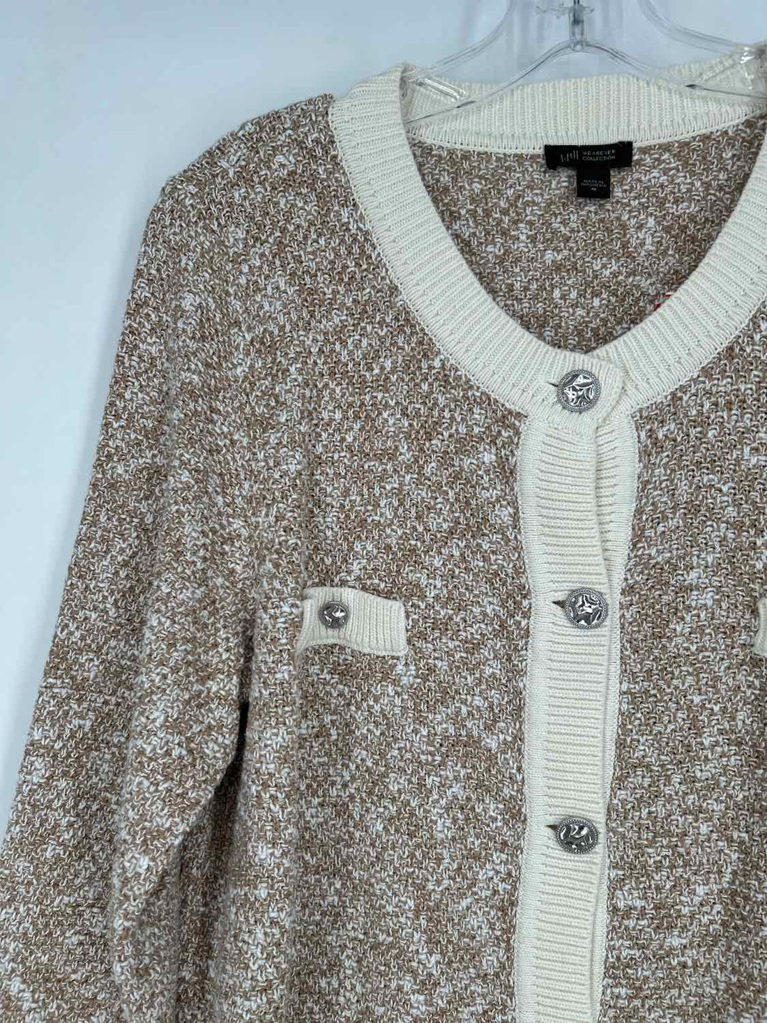 J Jill Size M White & Tan Marled Cardigan