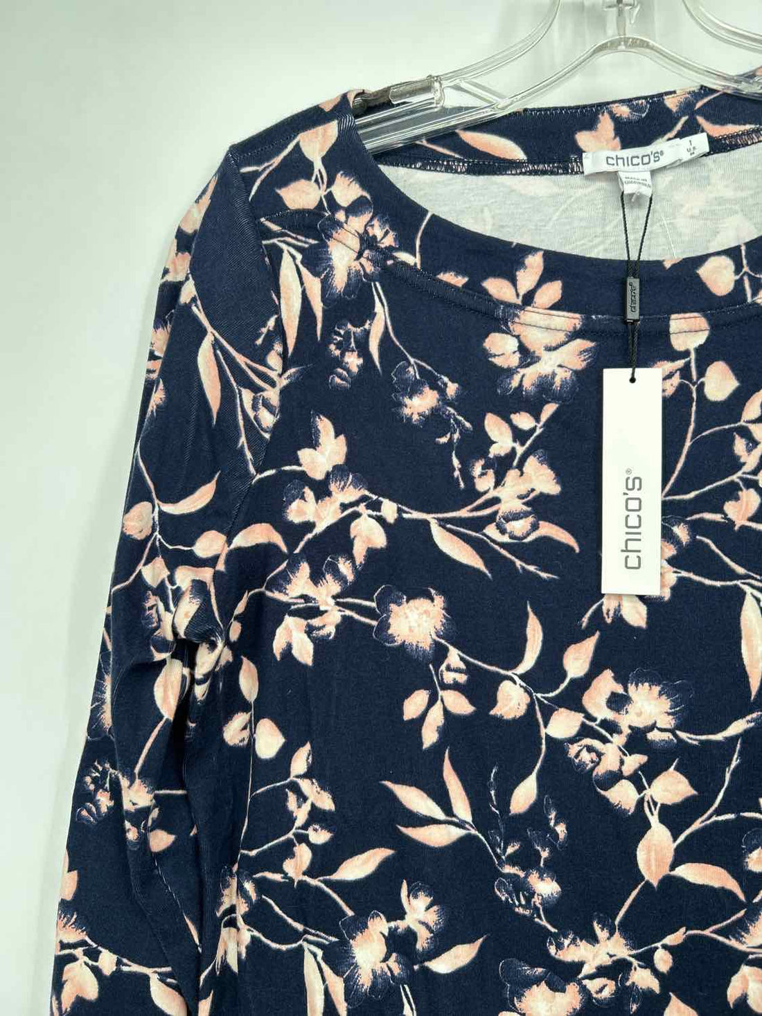 Chicos Size 1(M) Navy & Pink Floral NWT Long Sleeve