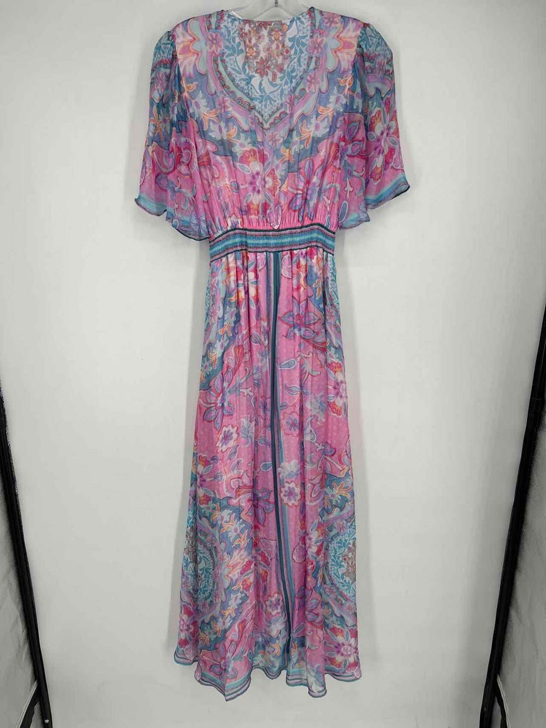 Hale Bob Size S Pink & Blue Print Short Sleeve Dress