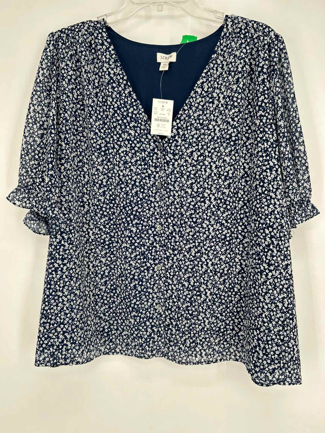 J Crew Size 2X Navy & White Floral NWT Top/Blouse