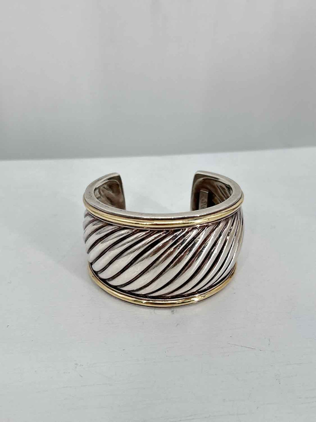 David Yurman Two Tone Wide Sculpted Cable Cuff Silver Bracelet