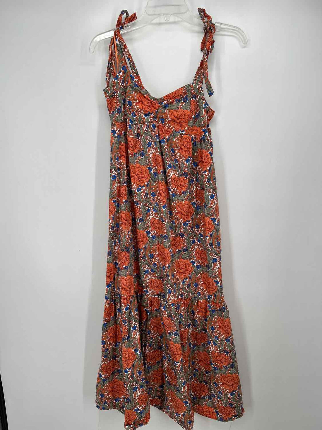 Zara Size XS Orange & Green Floral Sleeveless Dress