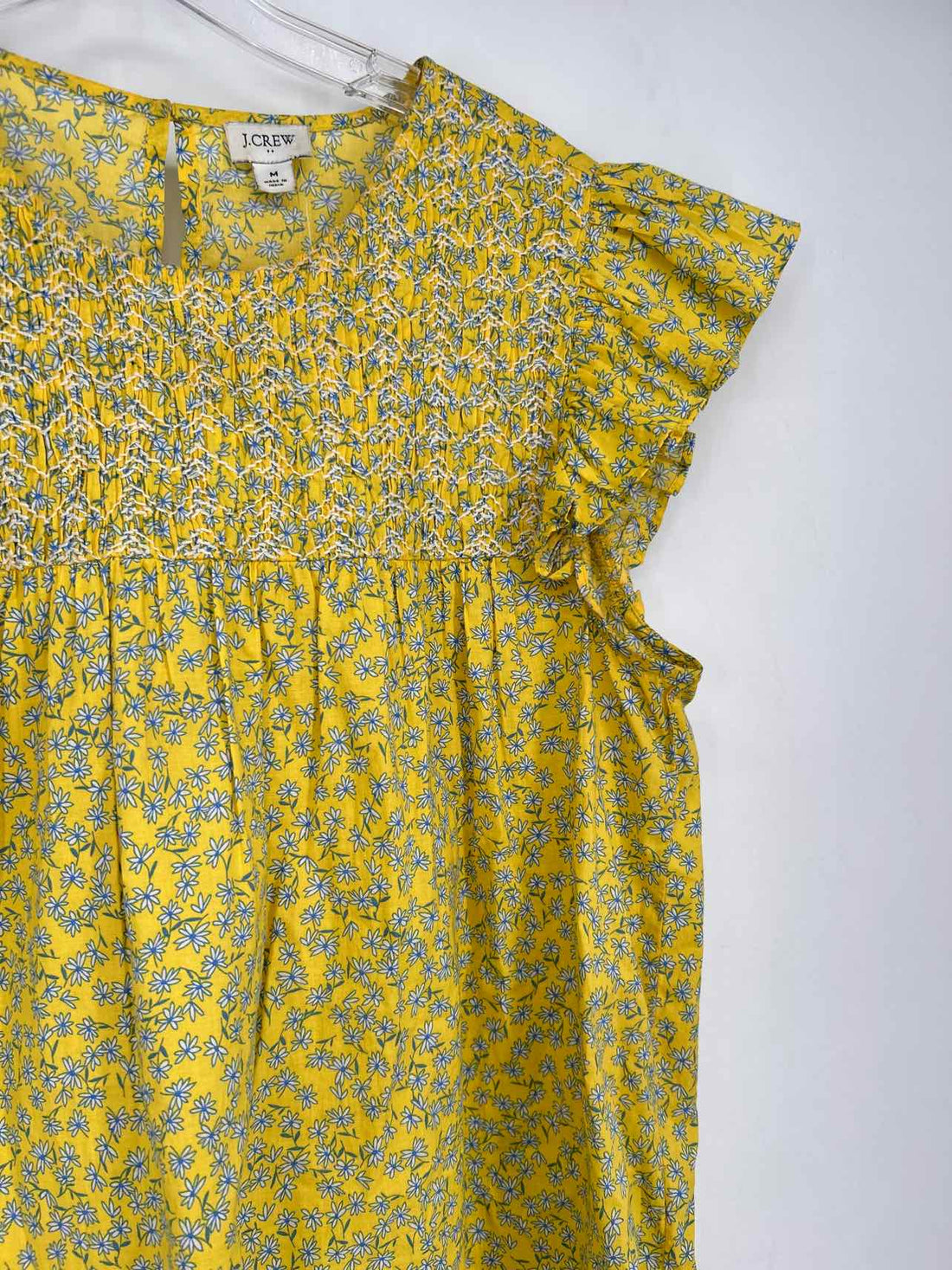 J Crew Size M Yellow & Blue Floral Short Sleeve
