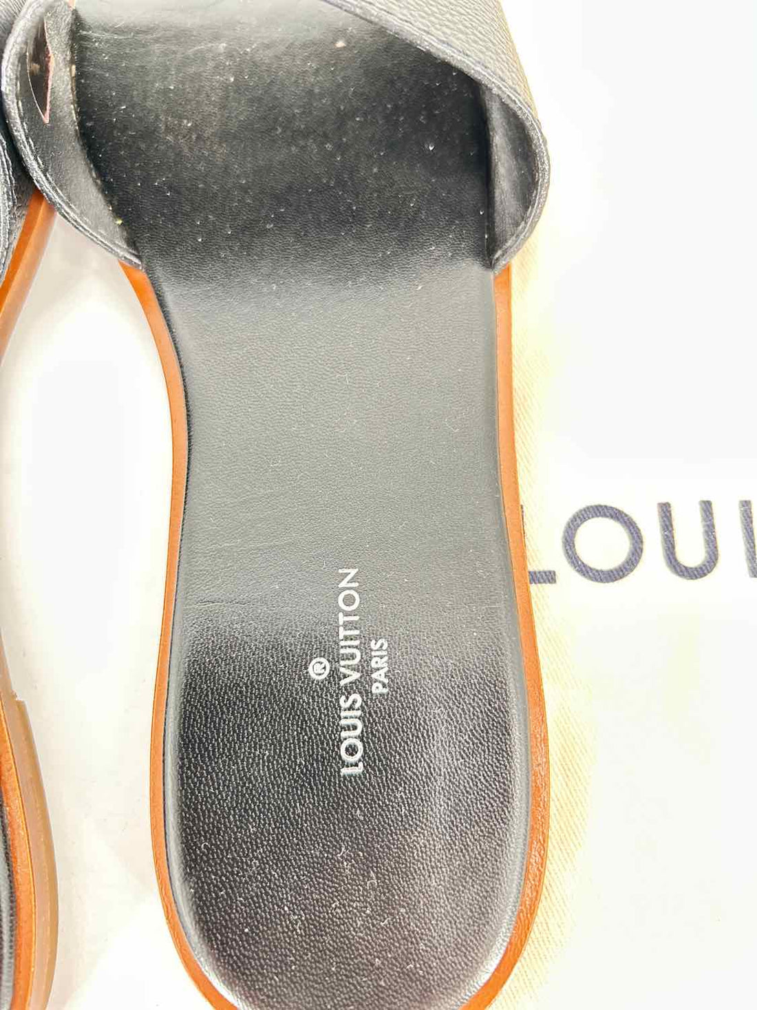Louis Vuitton Women Size 37(6) Black Leather Lock It Flat Sandal LUXURY