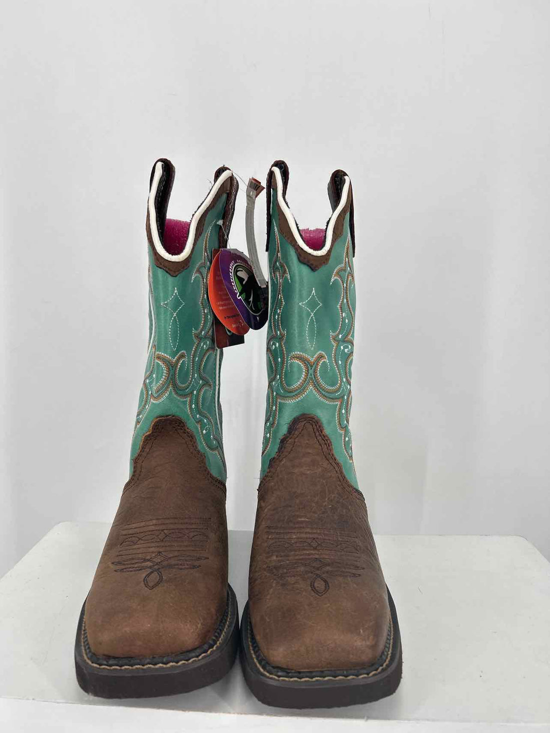 Justin Women Size 9 Brown & Teal NWT Genuine Leather Cowboy Boot