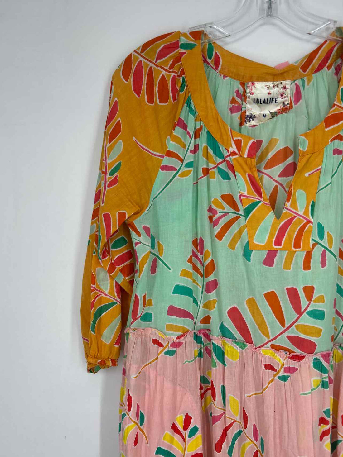 LulaLife Size M Orange Green & Pink Long Sleeve Dress