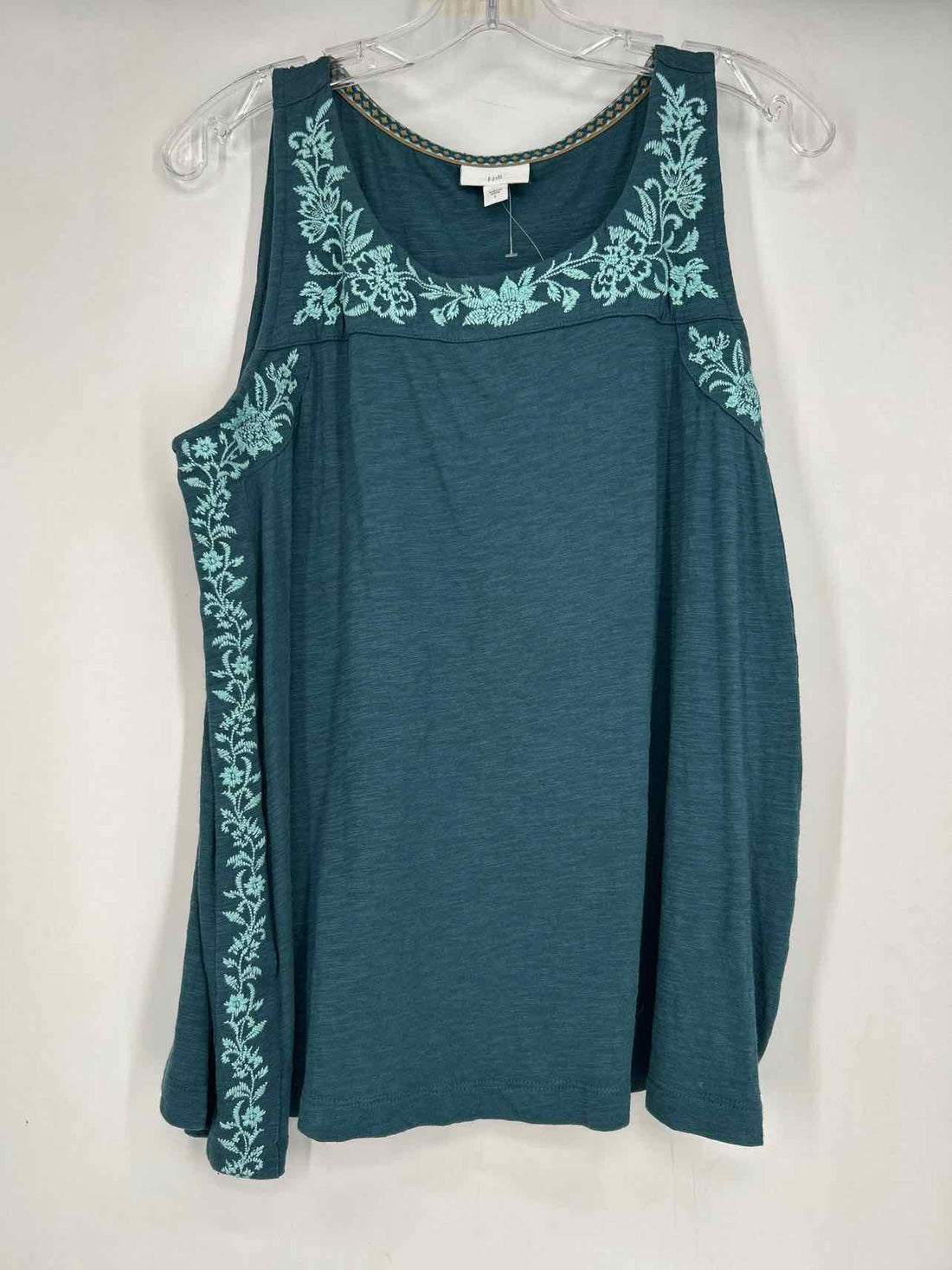 J Jill Size L Dark Teal Embroidered Sleeveless
