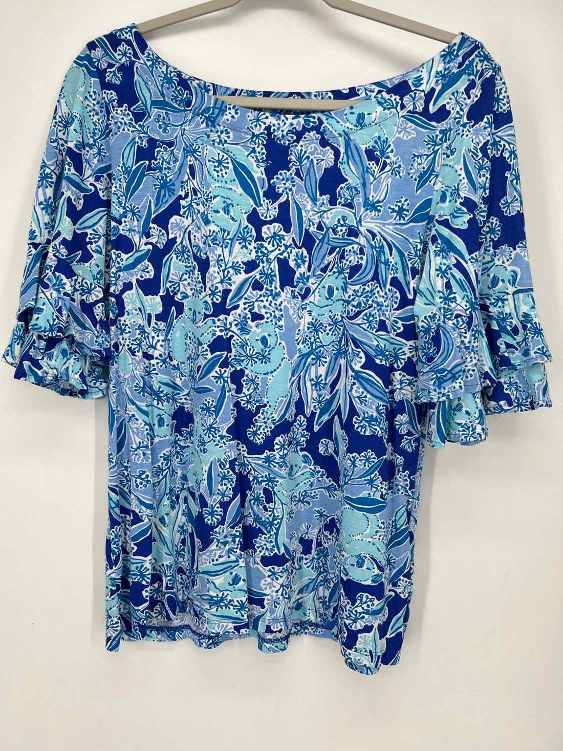 Lilly Pulitzer Size L Cobalt Blue Print Short Sleeve
