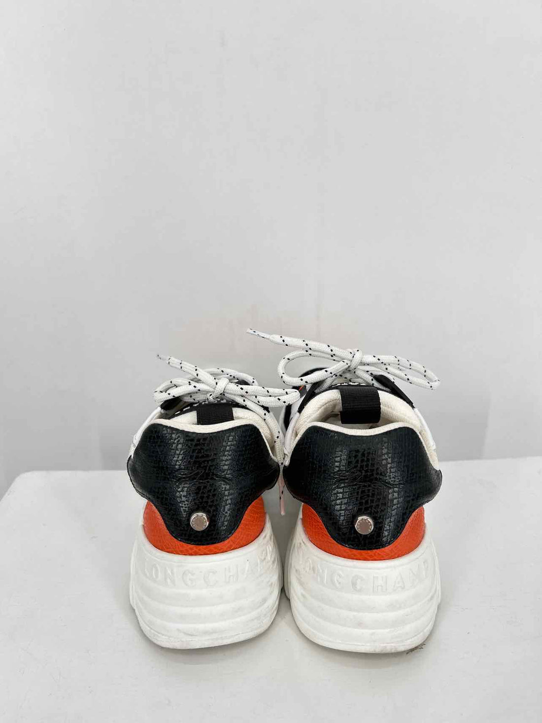 LongChamp Women Size 37 Black White & Orange Sneakers