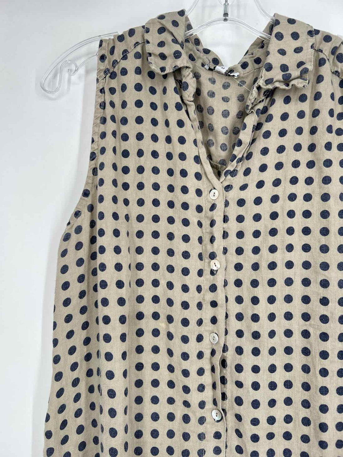 Rosemarine Size M Taupe & Navy Polkadot Linen Sleeveless Dress
