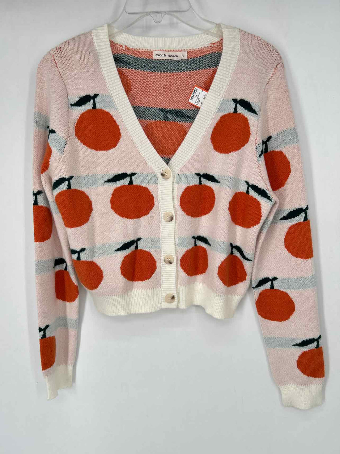 Moon & Madison Size S White & Orange Print Cardigan