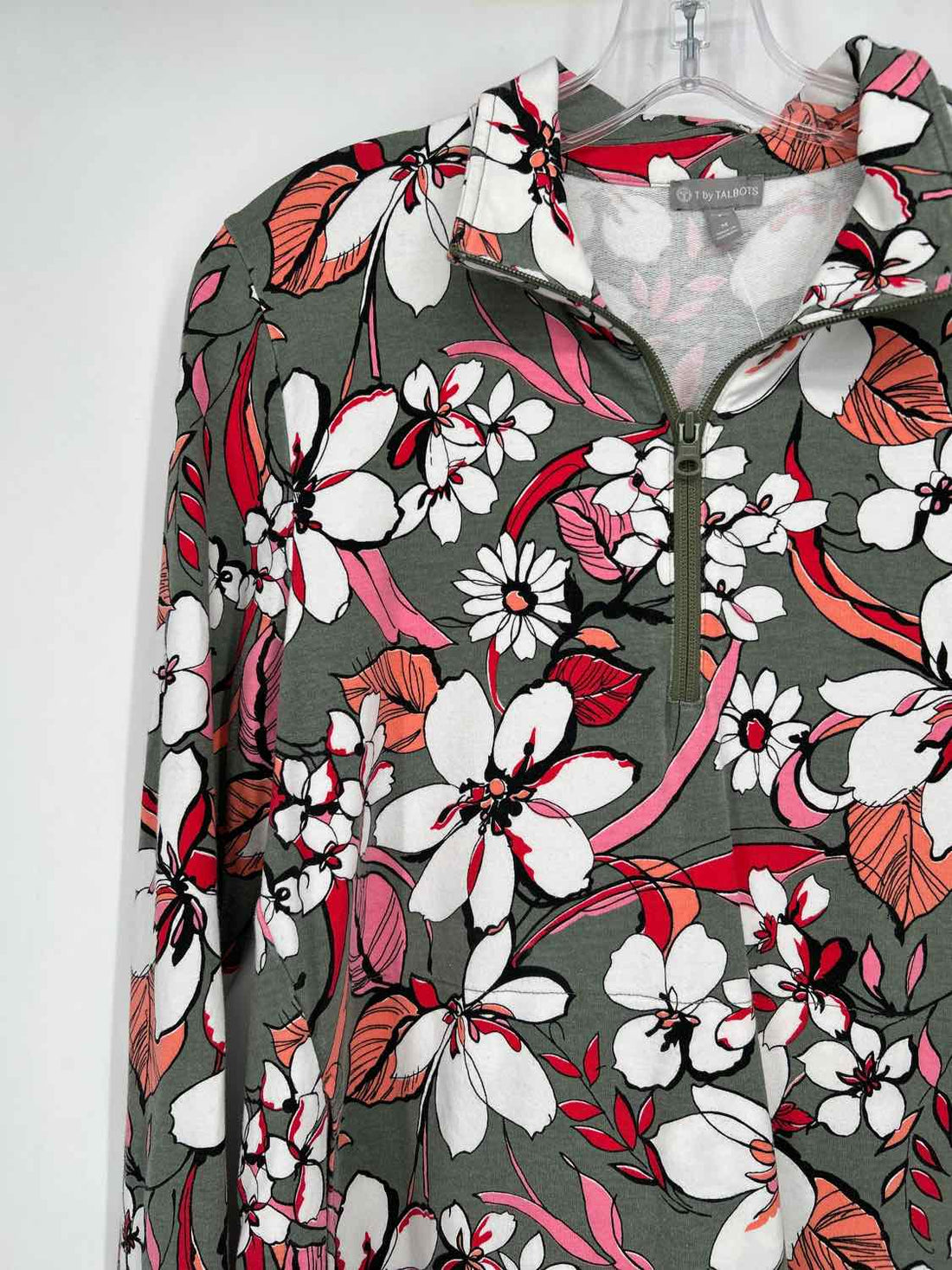 T By Talbots Size M Green & White Floral Sweater