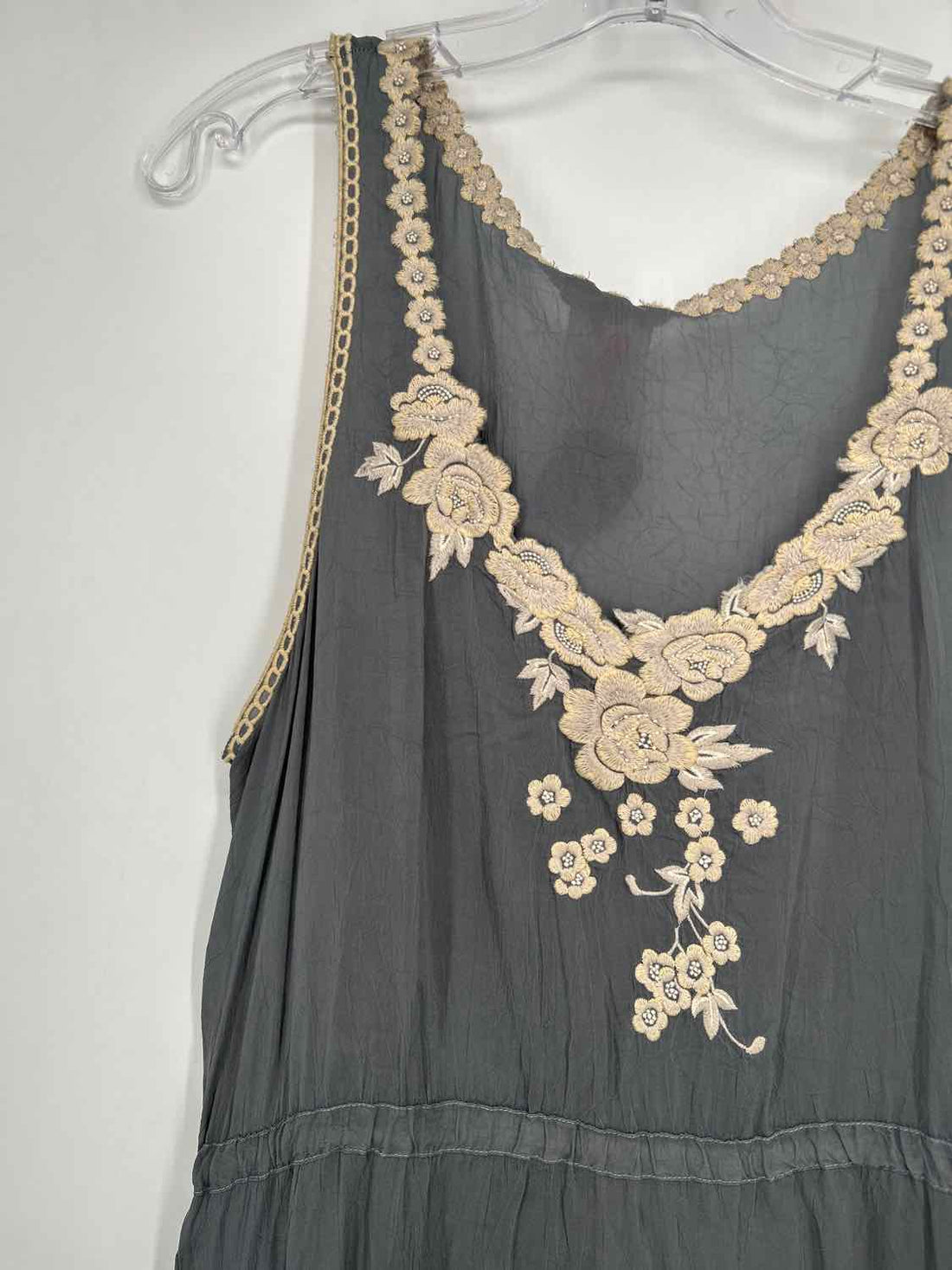 Johnny Was Size L Gray & Cream Cupra Rayon Sleeveless Dress