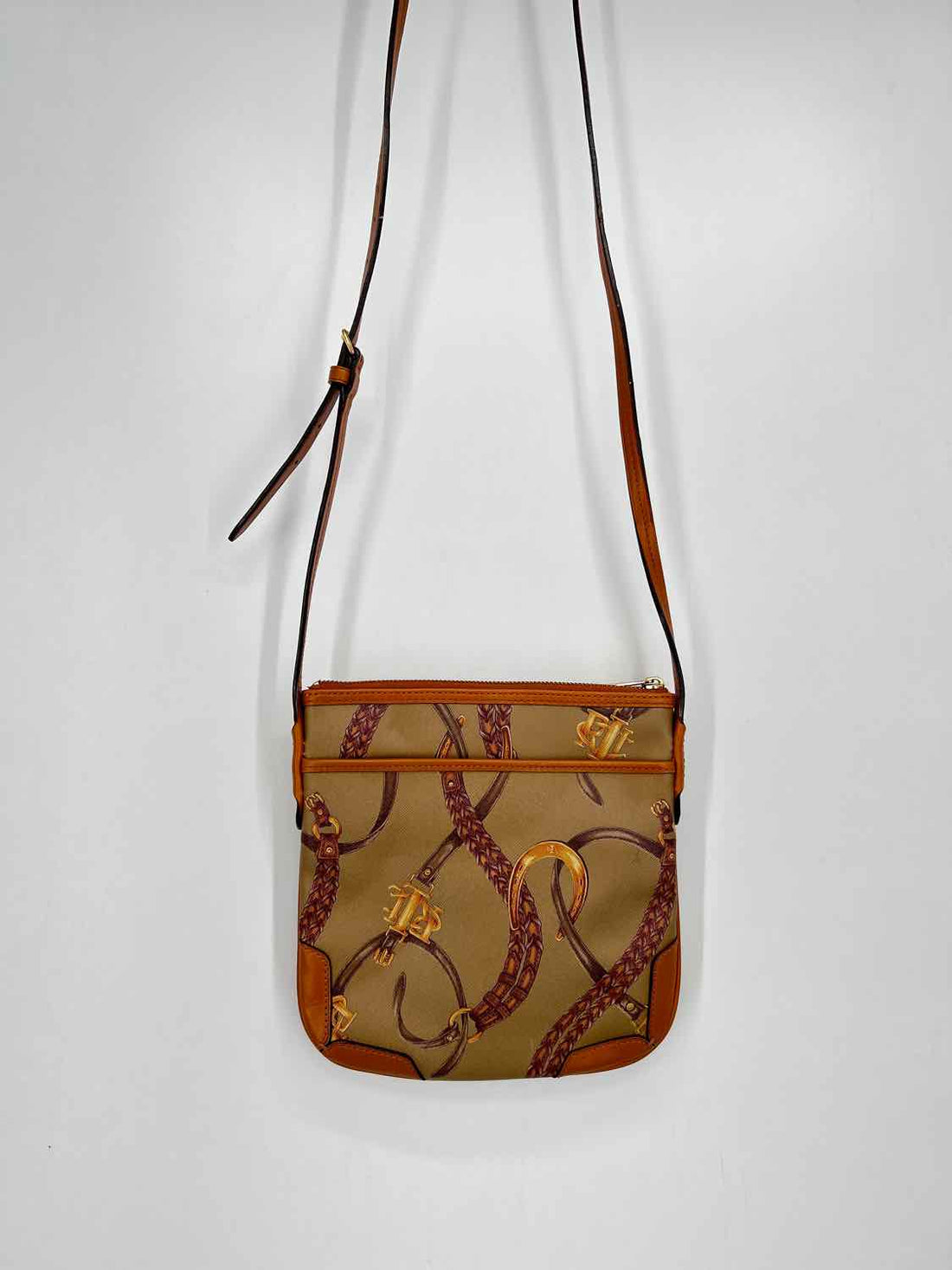 Lauren Ralph Lauren Tan Print Saffiano Leather Crossbody