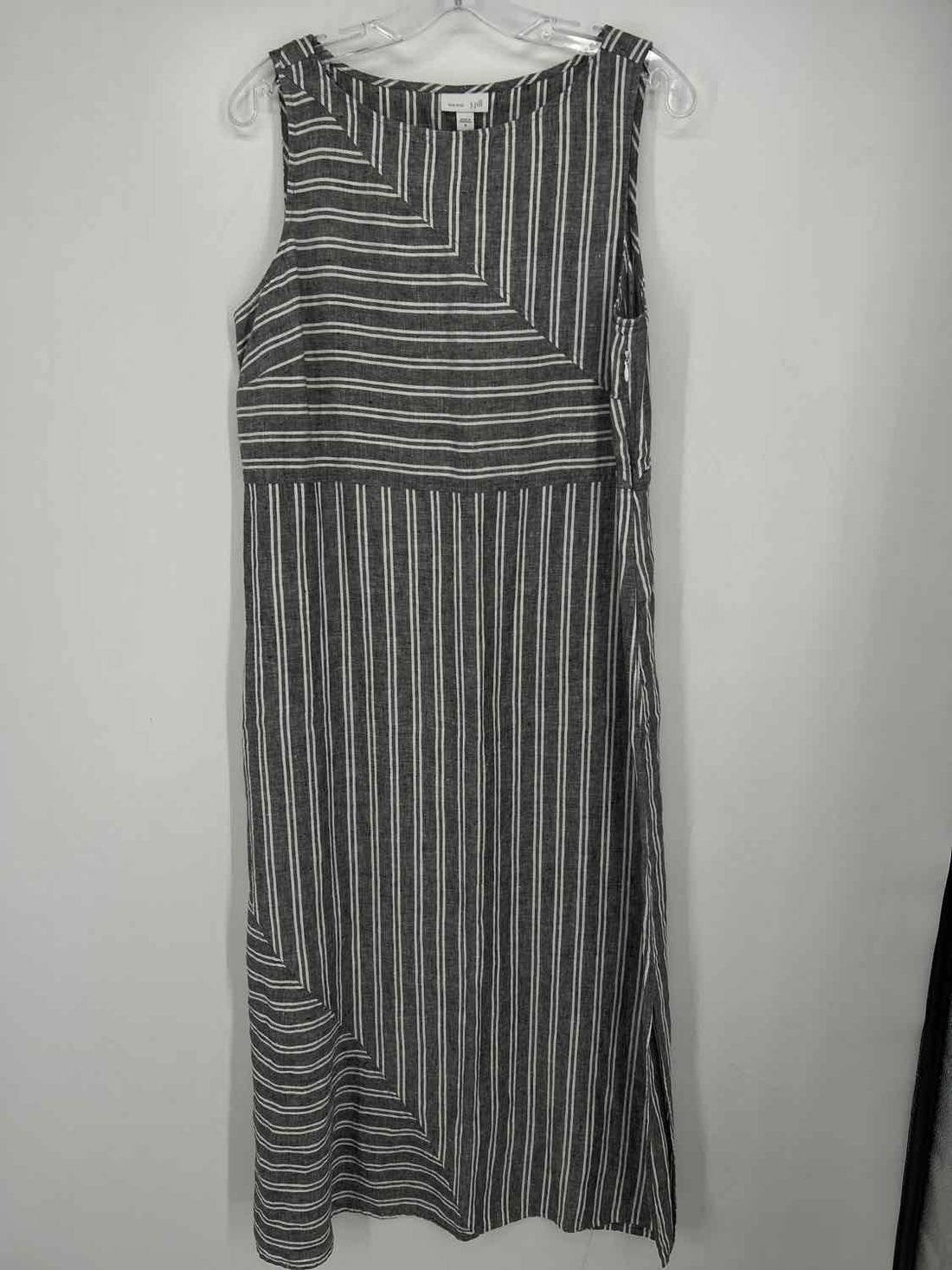 J Jill Love Linen Size M Gray & White Striped Linen 100% Sleeveless Dress