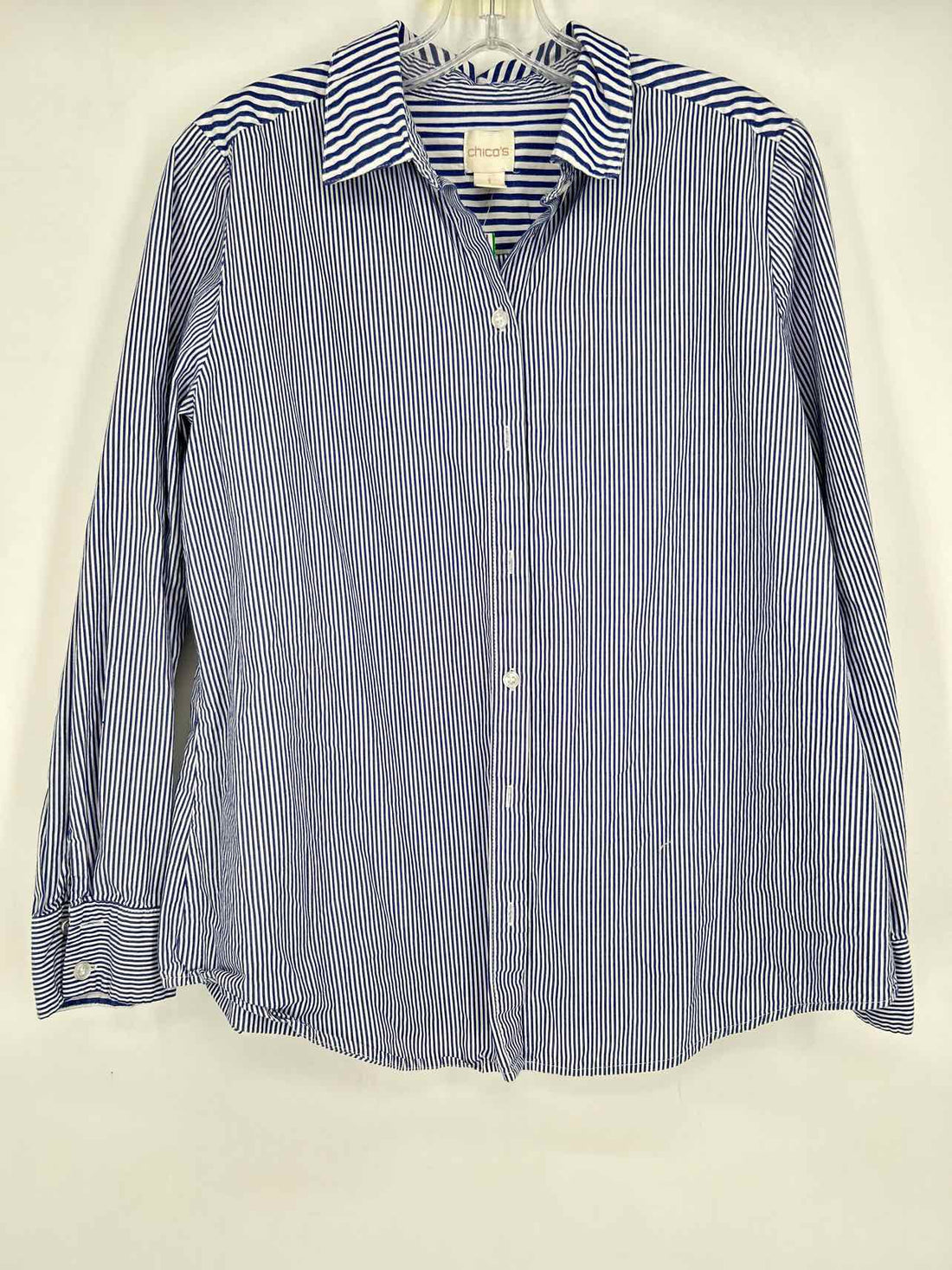 Chicos Size 1 (8) Navy & White Striped Long Sleeve