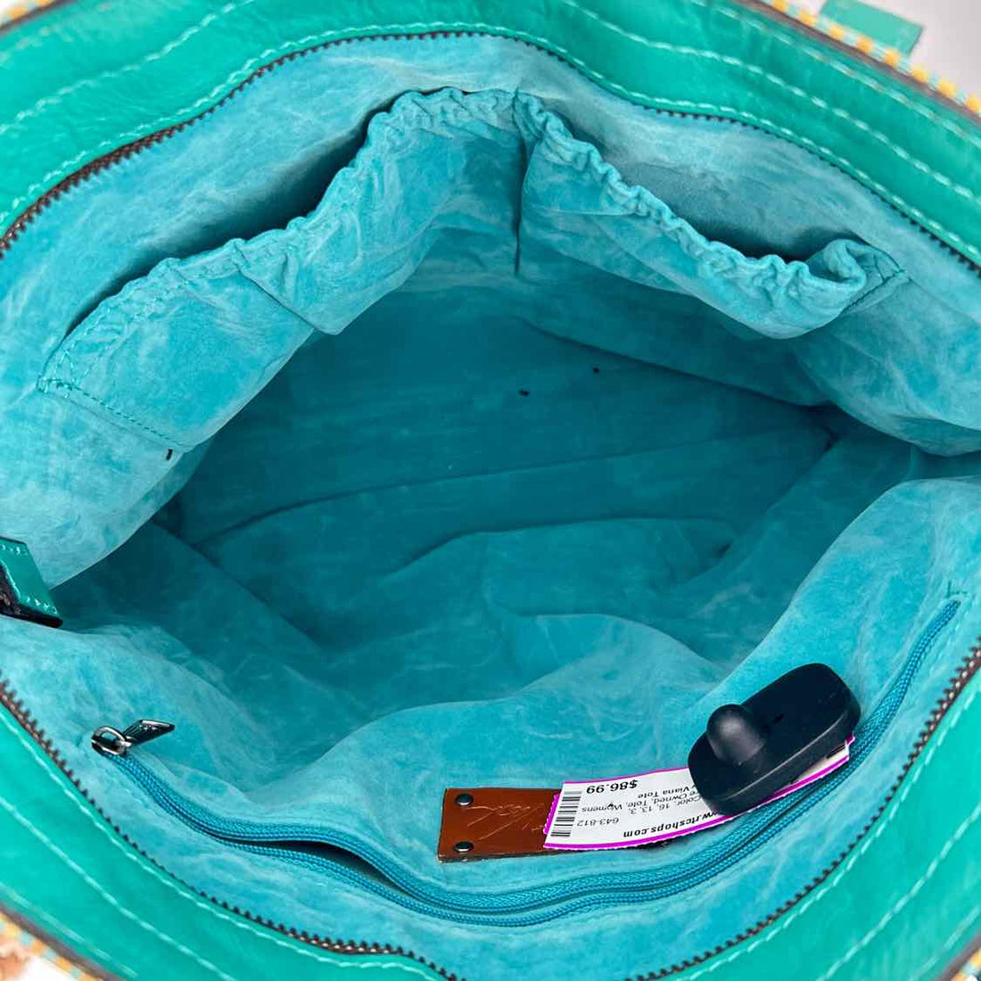 Patricia Nash Turquoise Multi Color Straw/Leather Pre Owned Tote