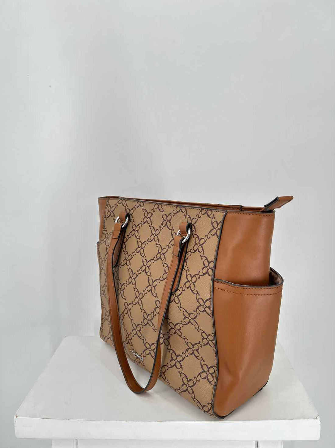Nine West Brown Print Faux Leather Pre Owned Tote