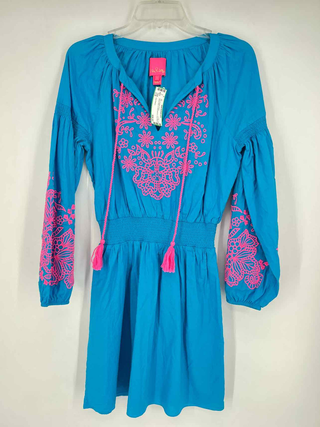 Lilly Pulitzer S Blue & Pink Embroidered Long Sleeve Lilly Pulitzer Dress