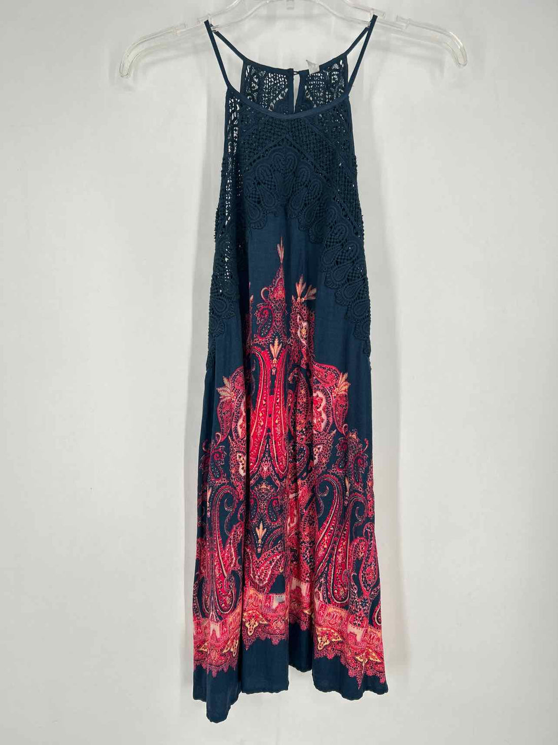Free People Size M Navy & Pink Print Sleeveless Dress