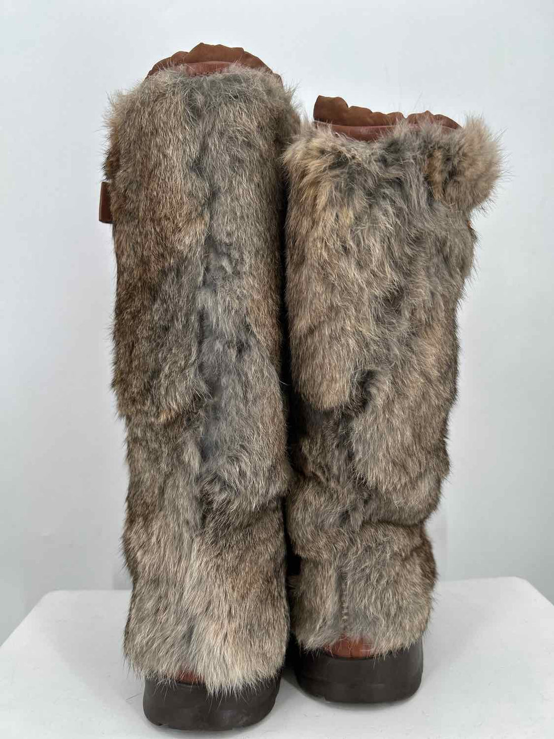 Tory Burch Women Size 9 Brown & Orange New Rabbit Fur Mid Calf Boot