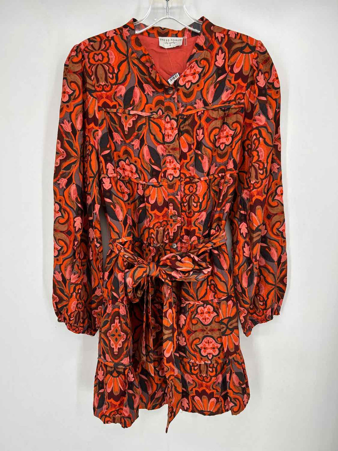 Dress Forum Size S Orange Print Long Sleeve Dress