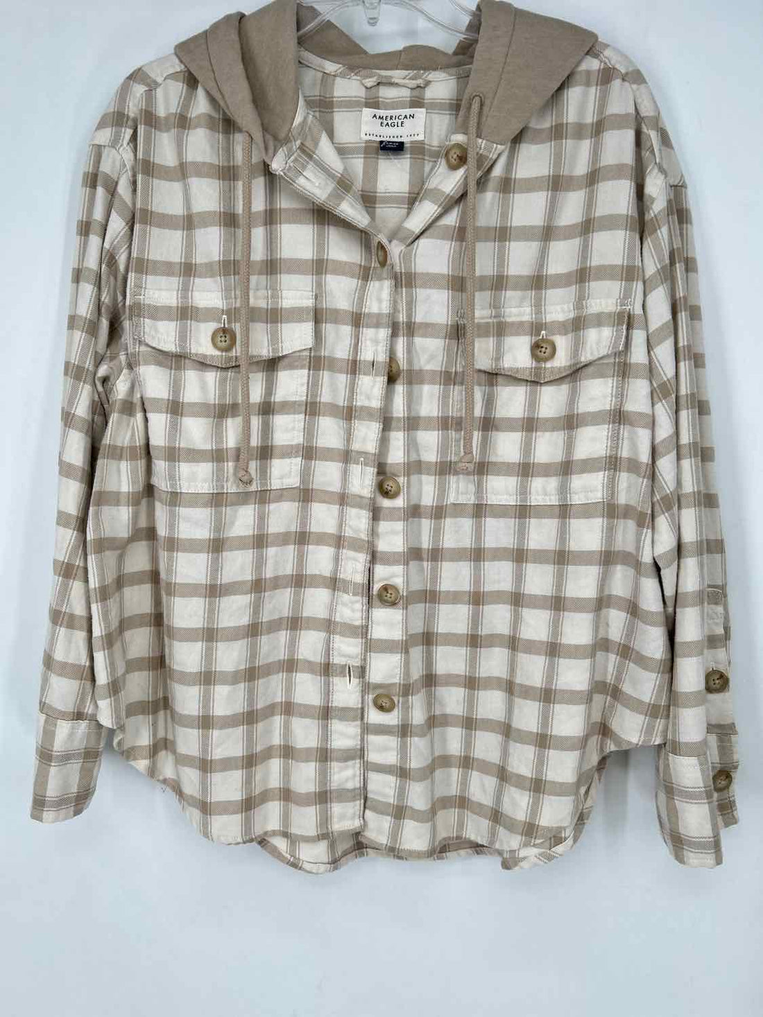 American Eagle Size S Beige Plaid Shacket