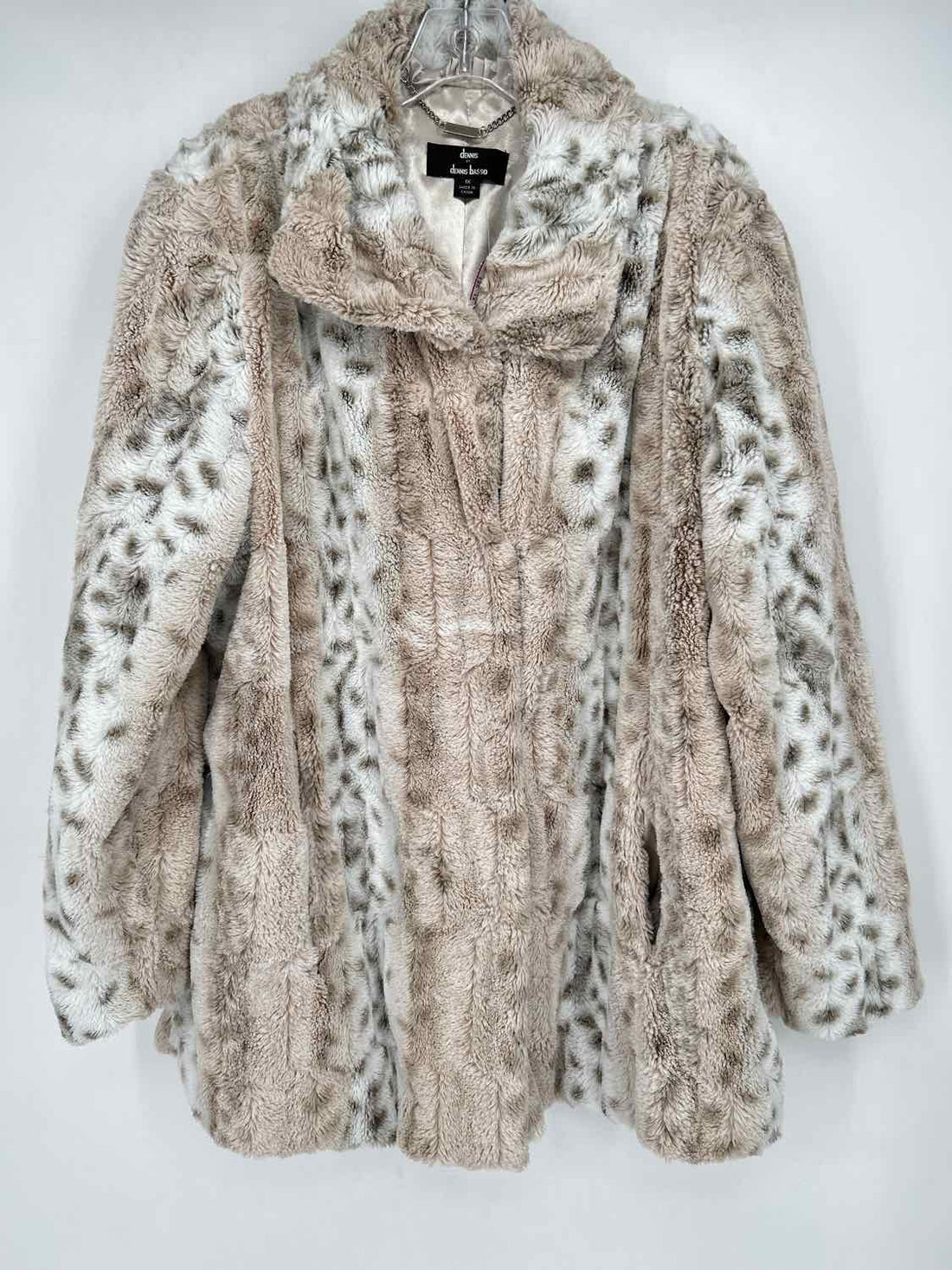 Dennis by Dennis Basso Size 1X White Leopard Faux Fur Jacket