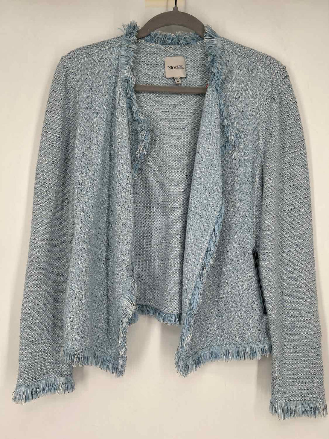 Nic+Zoe Size M Light Blue & White Tweed Blazer