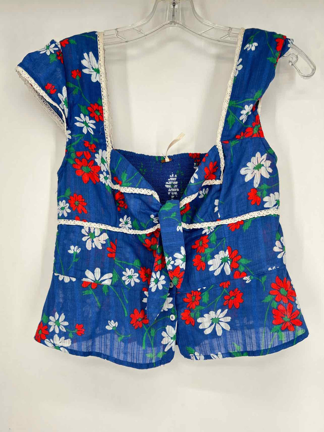 Free People Size S Blue Floral Short Sleeve