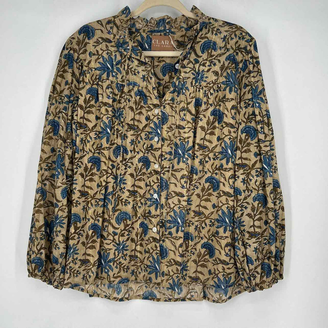 Clara The Label M Tan & Blue Floral New Boutique Top