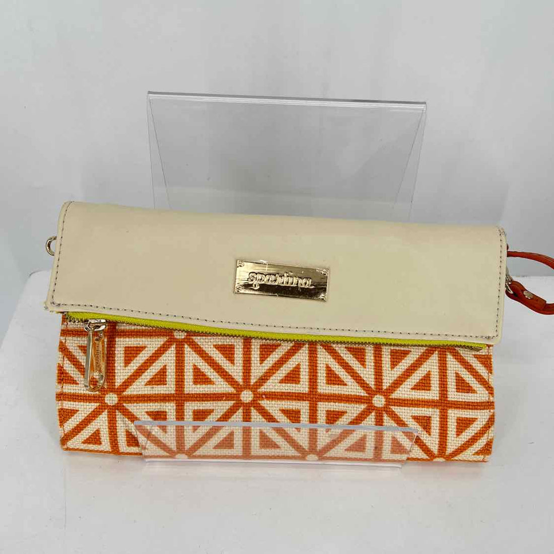 Spartina 449 Cream & Orange Canvas Pre Owned Clutch