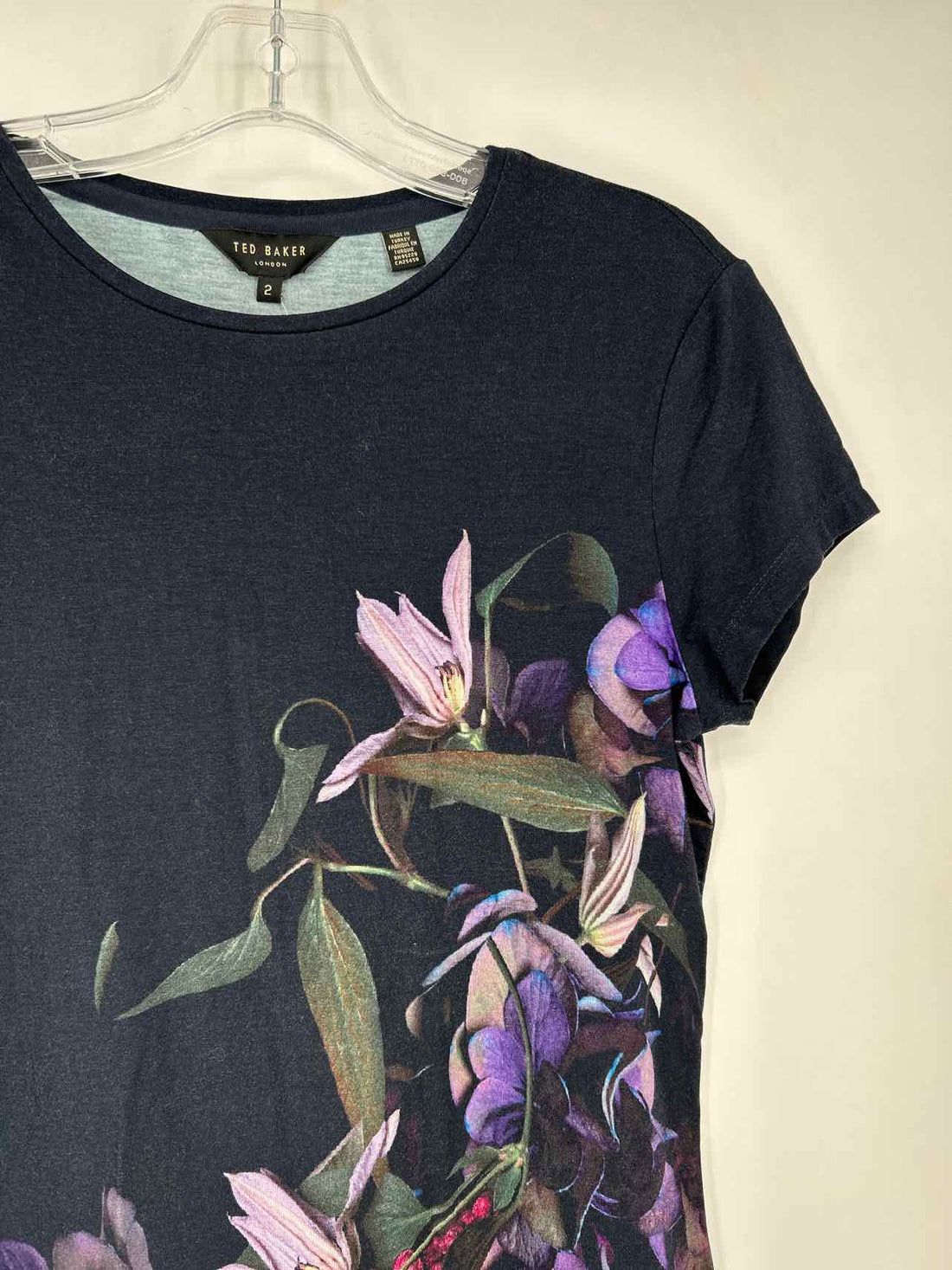 Ted Baker Size 2 Dark Navy Floral Short Sleeve