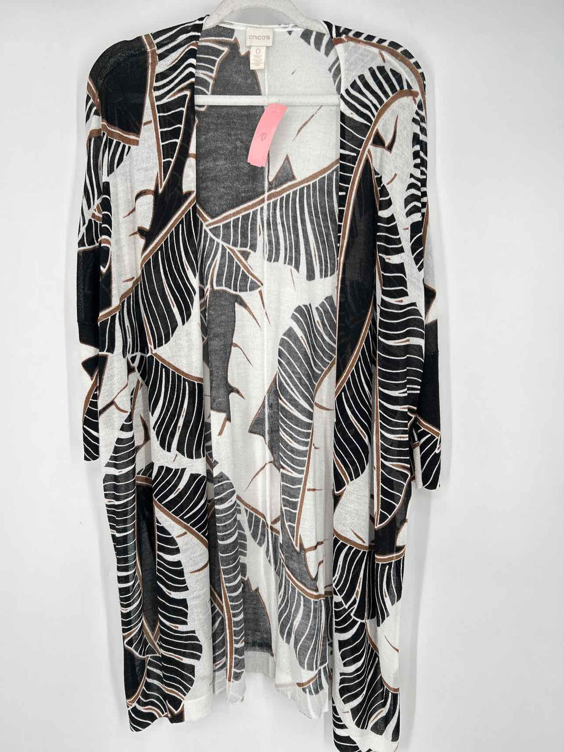 Chicos Size 0 (s) White & Black Print Rayon/Nylon Cardigan