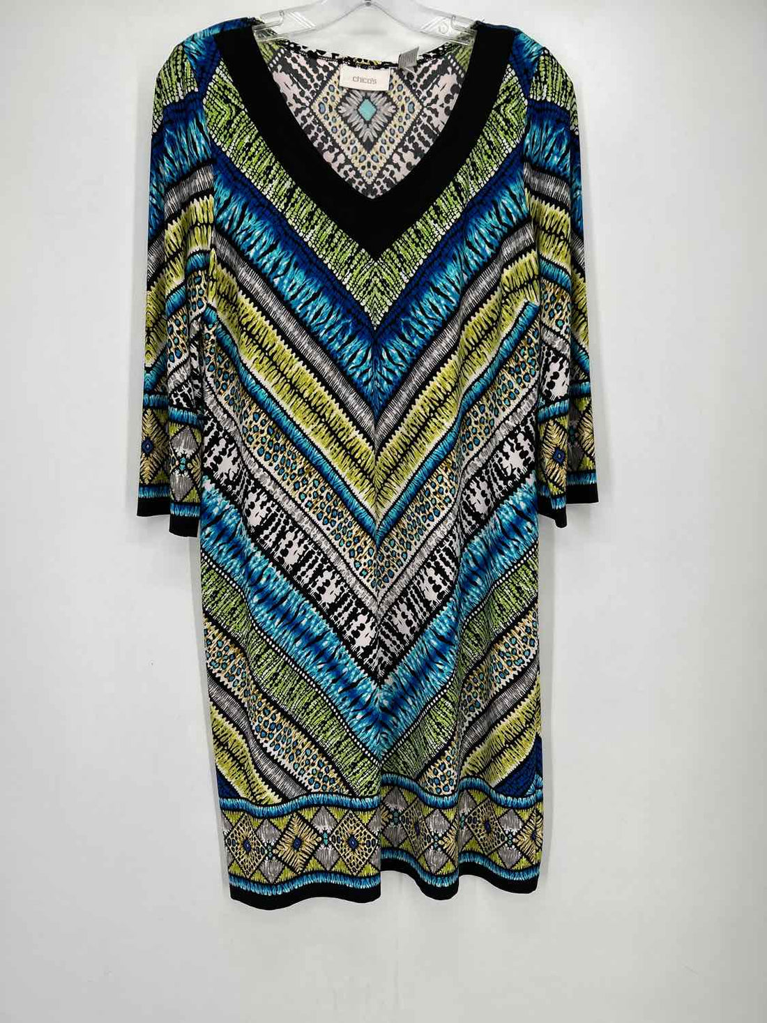 Chicos Size 1 (8) Green & Blue Print Dress
