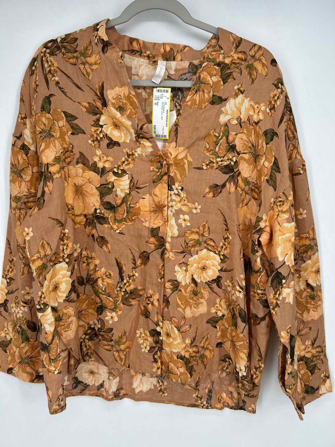 MNG Size M Tan Floral Linen NWT Long Sleeve