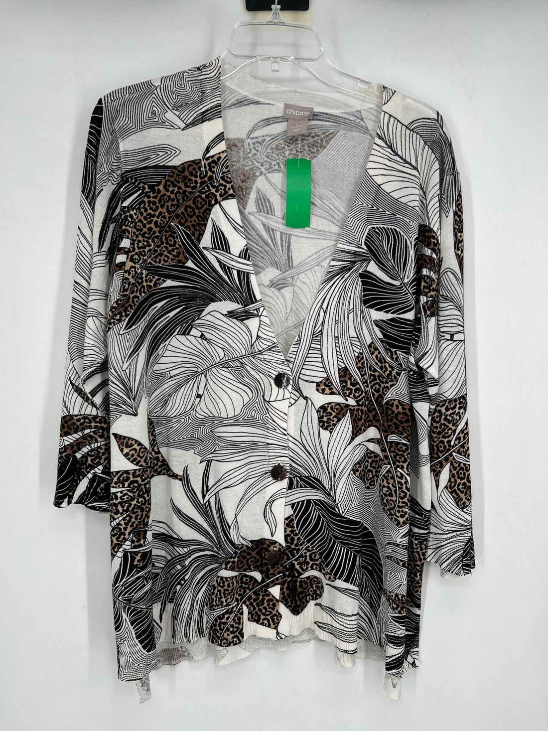 Chicos Size 3/XL White & Black Print Cardigan