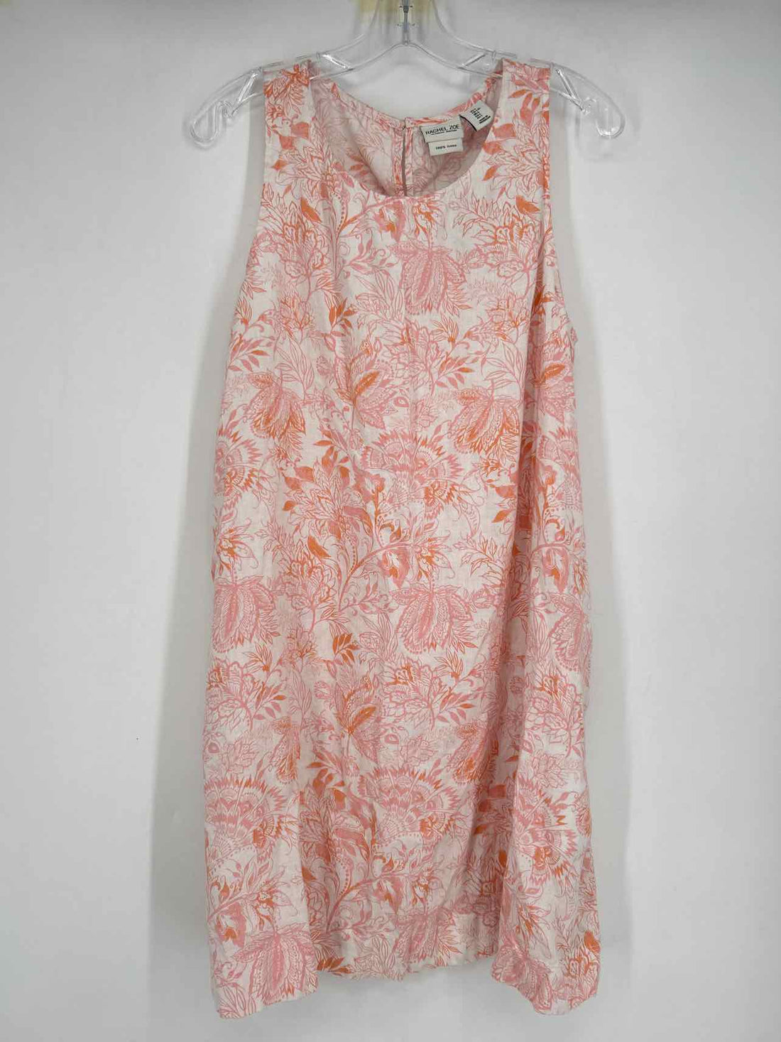 Rachel Zoe Size L White & Pink Linen Sleeveless Dress
