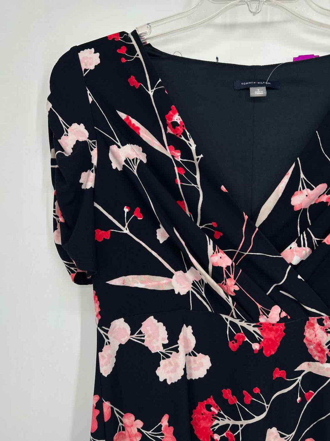 Tommy Hilfiger Size 8 Navy & Pink Print Short Sleeve Dress