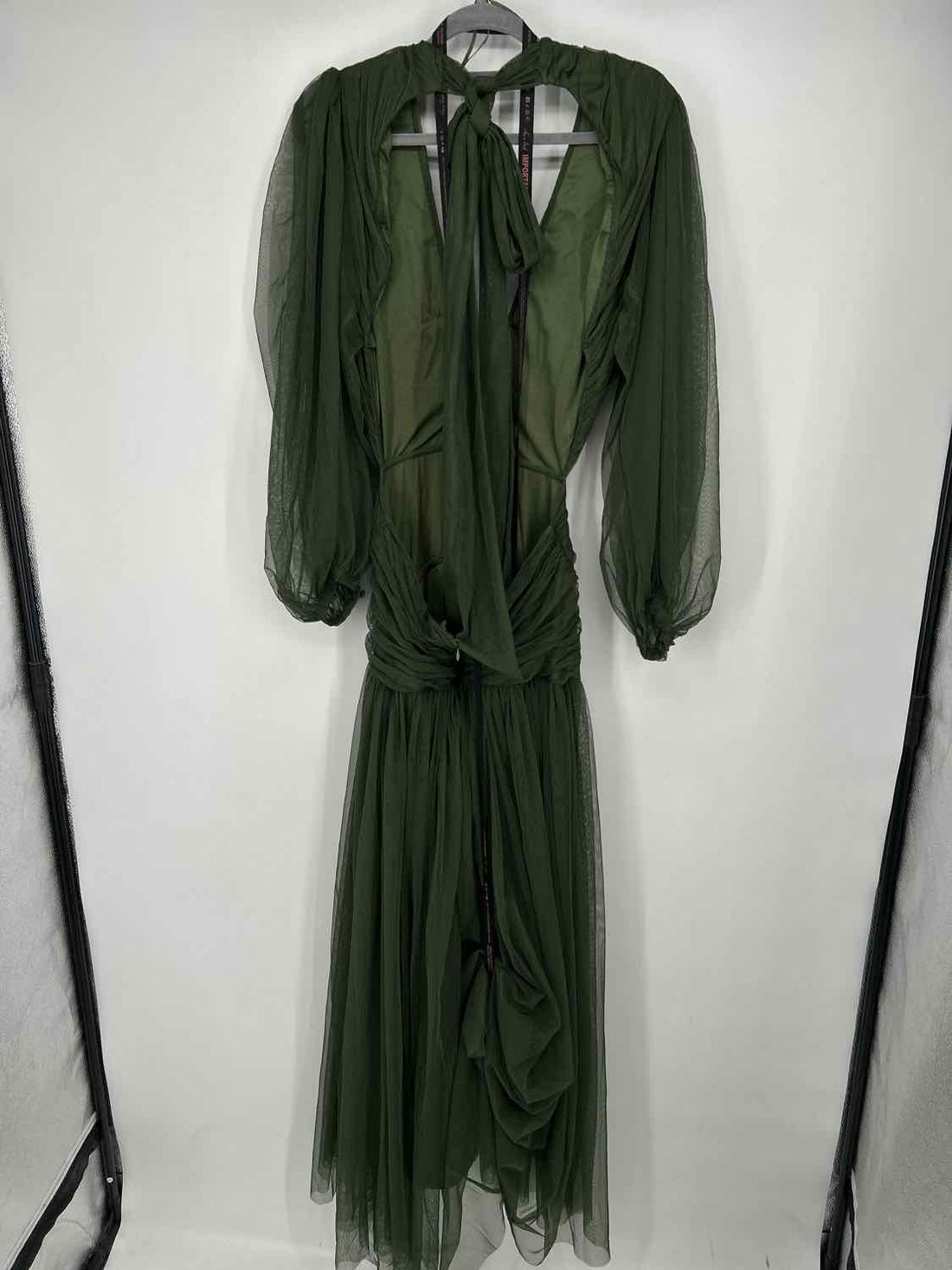 Lace & Beads Size L Dark Green Tulle Long Sleeve Maxi